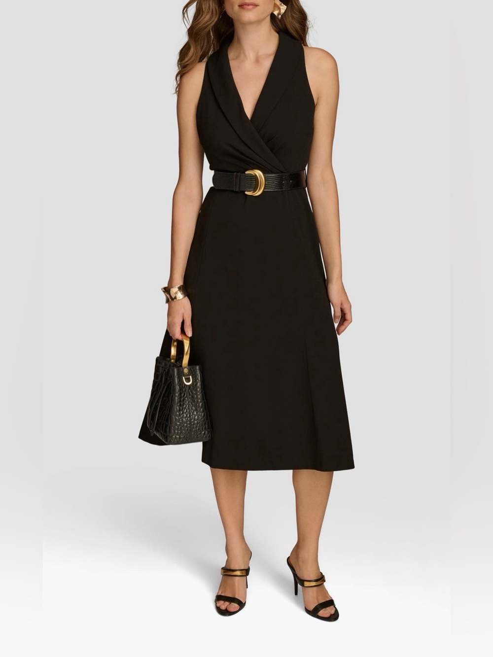 NWT Donna Karan Sleeveless Belted Midi Dress SZ 6